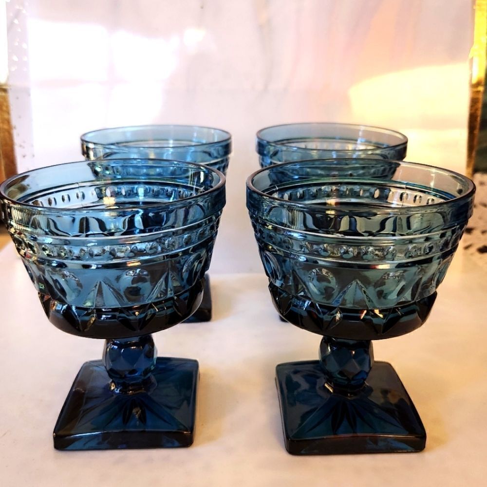 Vtg.Mint Set of 4 Indiana Glass Royal Blue Colony Park Lane Wine/Sherbet Glasses